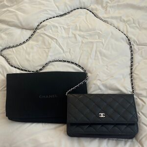 Chanel Black Quilted Crossbody Bag with Silver Chain